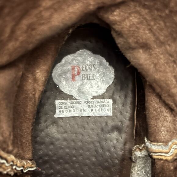 Pecos Bill Women Boot Size 8 Dark Mocha Inlay Distressed Leather Cowgirl Western - Picture 13 of 14